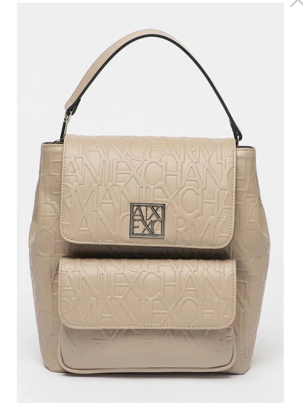 A|X Armani Exchange Beige Embossed Logo Backpack with Top Handle
